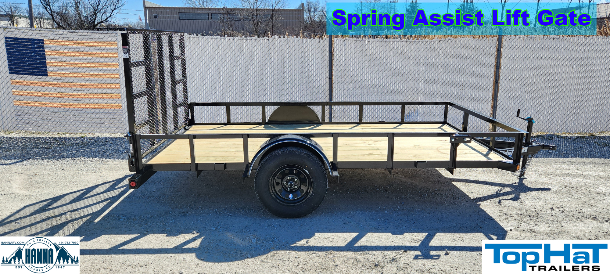 Top Hat 83" X 12' Steel Single Axle Utility Trailer with Ramp Gate, 12" High Side Rails